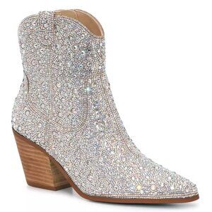 Betsey Johnson Emory Rhinestone Western Ankle Boots Size 9.5